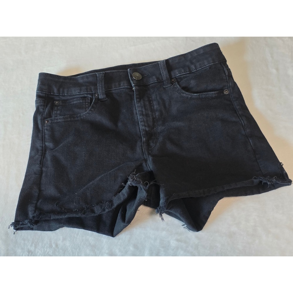American Eagle Hi-Rise Shortie Black Denim Jean Shorts Next Level Stretch Sz 8